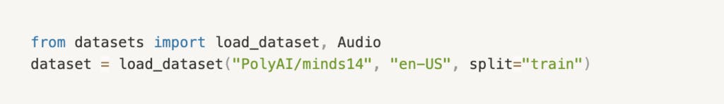 Python code using the Hugging Face datasets library to load an audio dataset. 